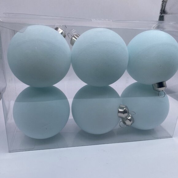 Hobby Lobby Blue Pastel Velvet Round Christmas Ornaments (6 PCs) Silver Hanger - Picture 1 of 8